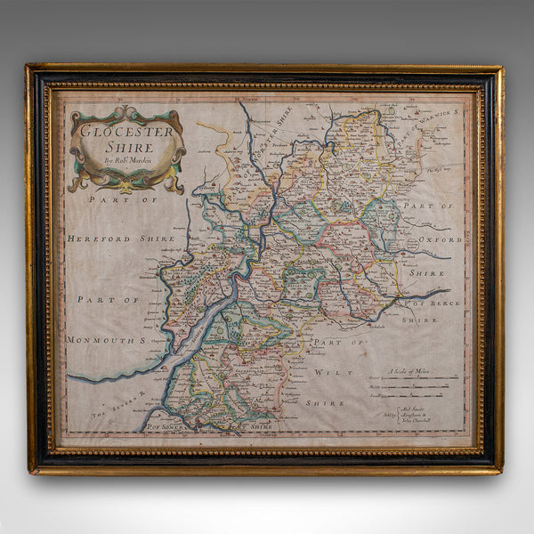 Antique Gloucestershire Map, Atlas, English, Robert Morden, Cartography, C.1700