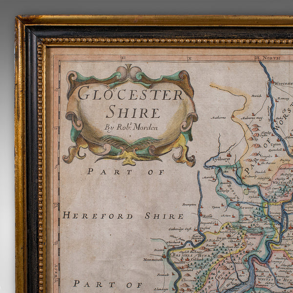 Antique Gloucestershire Map, Atlas, English, Robert Morden, Cartography, C.1700