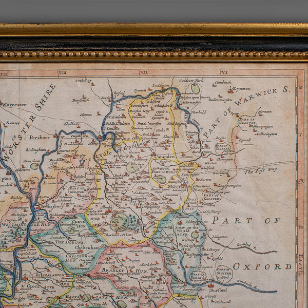 Antique Gloucestershire Map, Atlas, English, Robert Morden, Cartography, C.1700