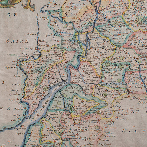 Antique Gloucestershire Map, Atlas, English, Robert Morden, Cartography, C.1700