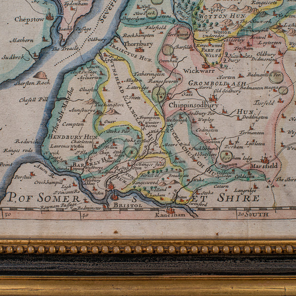 Antique Gloucestershire Map, Atlas, English, Robert Morden, Cartography, C.1700