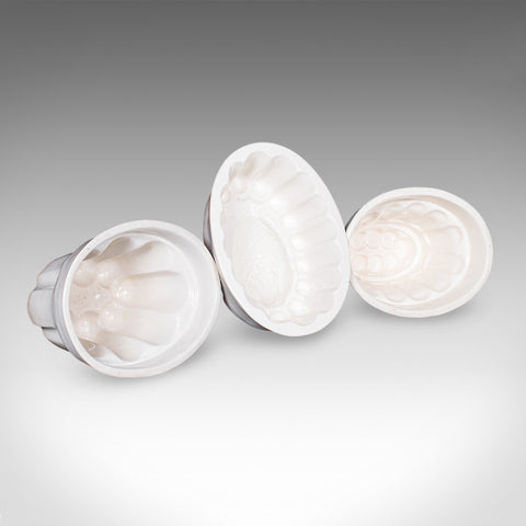 Set of 3 Antique Jelly Moulds, English, Ceramic, Kitchen Accessory, Victorian