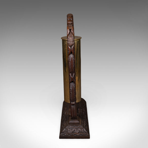 Large Vintage Alarm Gong, Oriental, Hardwood Chime Stand, Brass, Art Deco, 1930