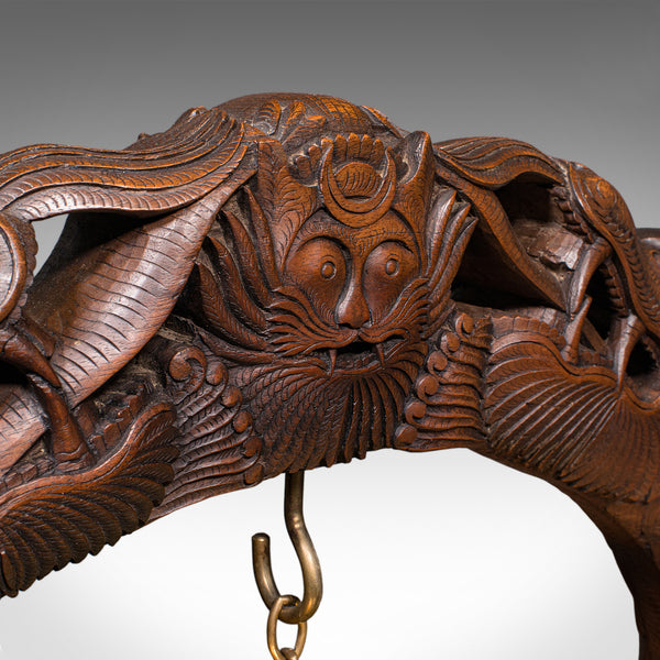 Large Vintage Alarm Gong, Oriental, Hardwood Chime Stand, Brass, Art Deco, 1930