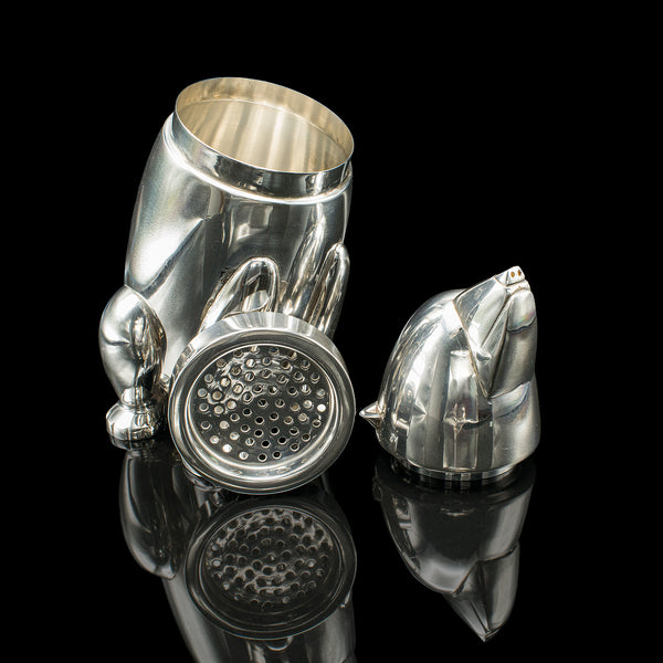 Vintage Polar Bear Cocktail Shaker, American, Silver Plate, Bar Mixer, Art Deco