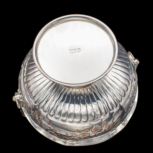 Vintage Punch Bowl, English, Silver Plate, Ice Dish, Cooler, Trophy, Art Deco