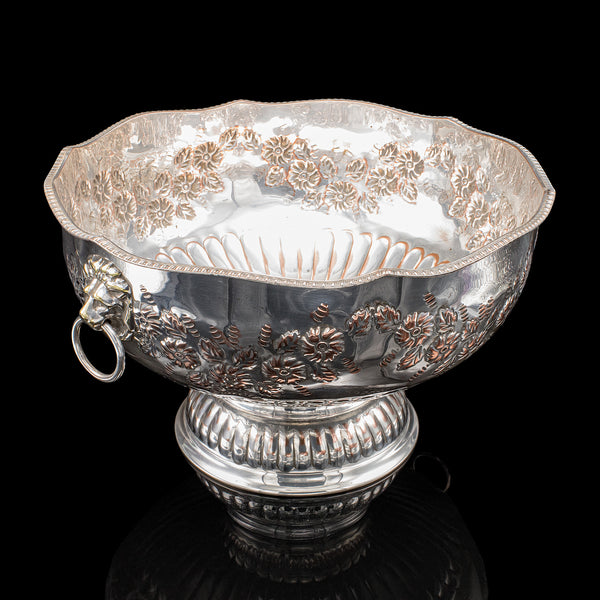 Vintage Punch Bowl, English, Silver Plate, Ice Dish, Cooler, Trophy, Art Deco