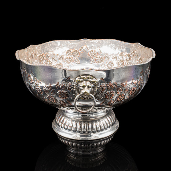 Vintage Punch Bowl, English, Silver Plate, Ice Dish, Cooler, Trophy, Art Deco