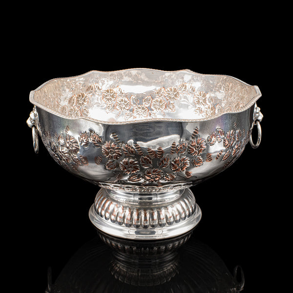 Vintage Punch Bowl, English, Silver Plate, Ice Dish, Cooler, Trophy, Art Deco