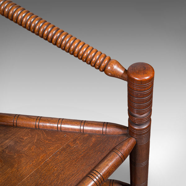 Antique Turner's Chair, English, Oak, Old Saxon, Elbow Seat, Victorian, C.1900