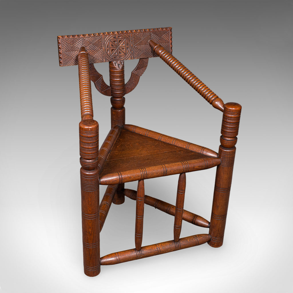 Antique Turner's Chair, English, Oak, Old Saxon, Elbow Seat, Victorian, C.1900