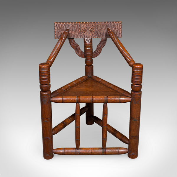 Antique Turner's Chair, English, Oak, Old Saxon, Elbow Seat, Victorian, C.1900