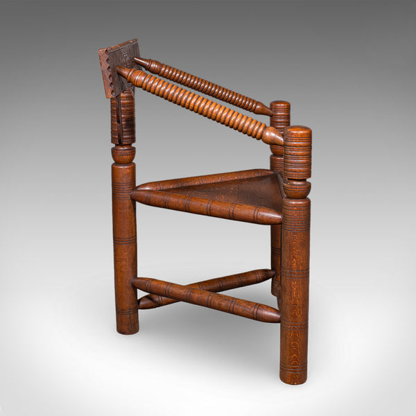 Antique Turner's Chair, English, Oak, Old Saxon, Elbow Seat, Victorian, C.1900