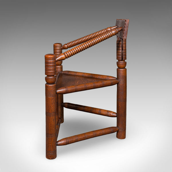 Antique Turner's Chair, English, Oak, Old Saxon, Elbow Seat, Victorian, C.1900