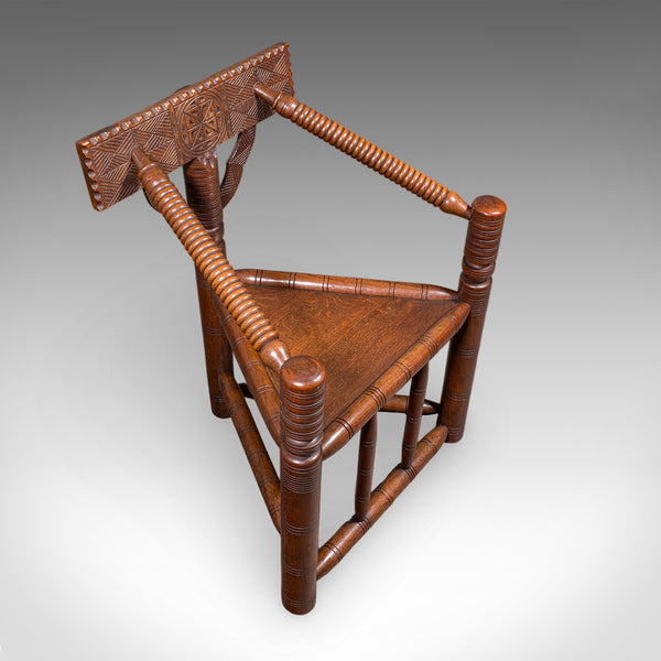 Antique Turner's Chair, English, Oak, Old Saxon, Elbow Seat, Victorian, C.1900