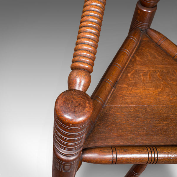 Antique Turner's Chair, English, Oak, Old Saxon, Elbow Seat, Victorian, C.1900