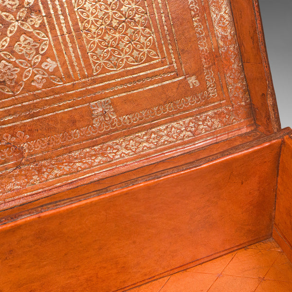 Small Antique Clerk's Suitcase, English Leather Attache Case, Revival, Victorian