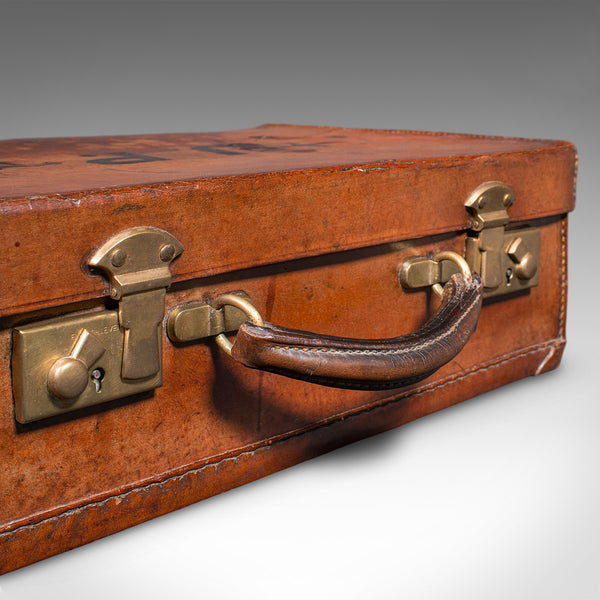 Small Antique Clerk's Suitcase, English Leather Attache Case, Revival, Victorian
