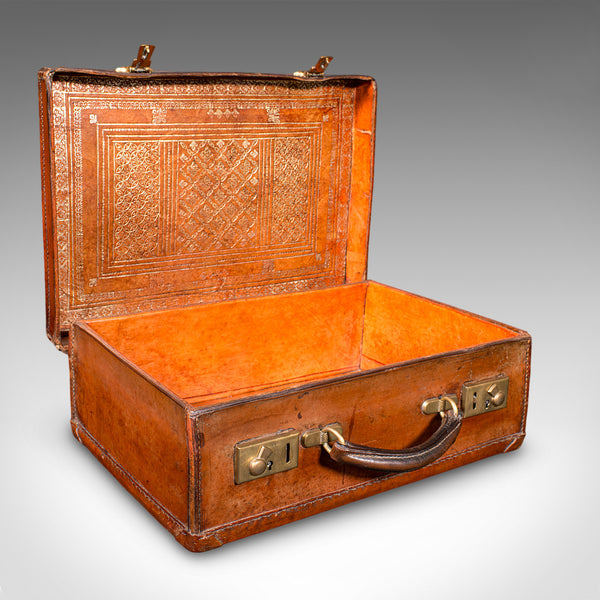 Small Antique Clerk's Suitcase, English Leather Attache Case, Revival, Victorian