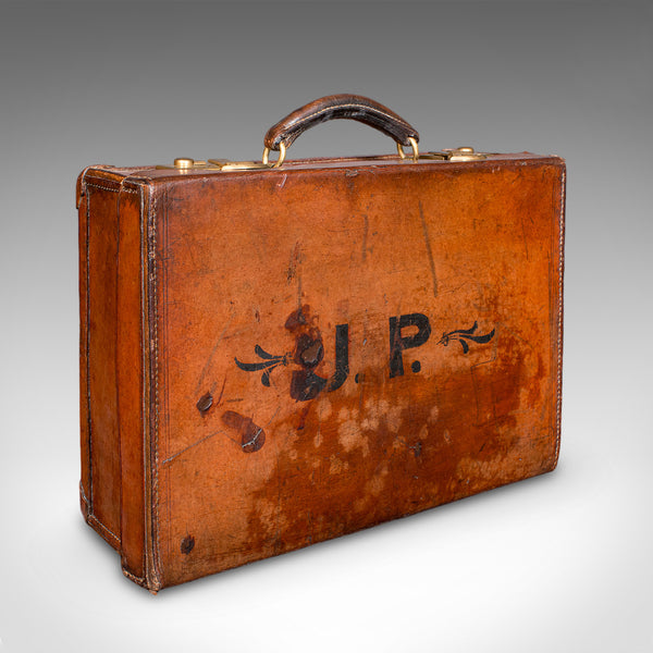 Small Antique Clerk's Suitcase, English Leather Attache Case, Revival, Victorian