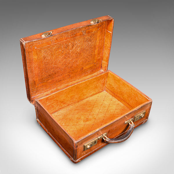 Small Antique Clerk's Suitcase, English Leather Attache Case, Revival, Victorian