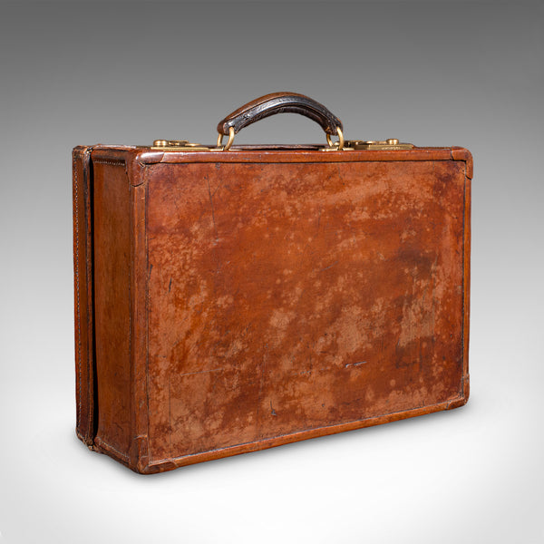 Small Antique Clerk's Suitcase, English Leather Attache Case, Revival, Victorian