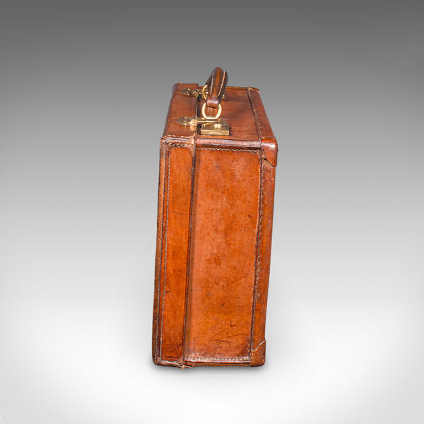 Small Antique Clerk's Suitcase, English Leather Attache Case, Revival, Victorian