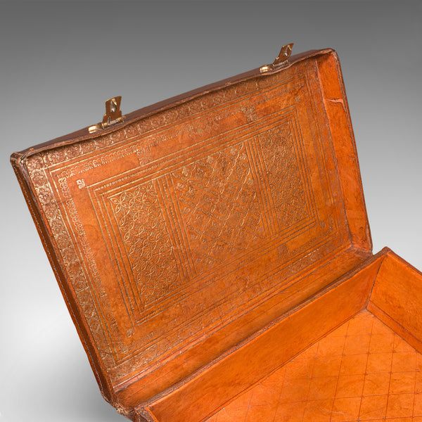 Small Antique Clerk's Suitcase, English Leather Attache Case, Revival, Victorian
