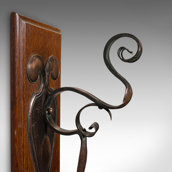 Antique Wall Gong, English, Oak, Bronze, Dinner Chime, Art Nouveau, Victorian