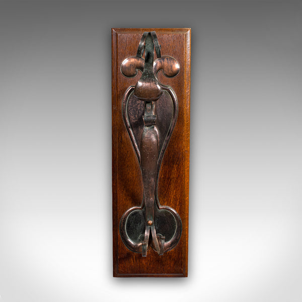 Antique Wall Gong, English, Oak, Bronze, Dinner Chime, Art Nouveau, Victorian