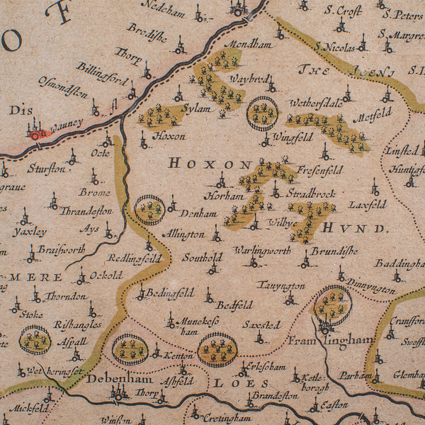 Antique Suffolk County Map, Dutch, Atlas Novus, Joan Blaeu, Cartography, C.1645