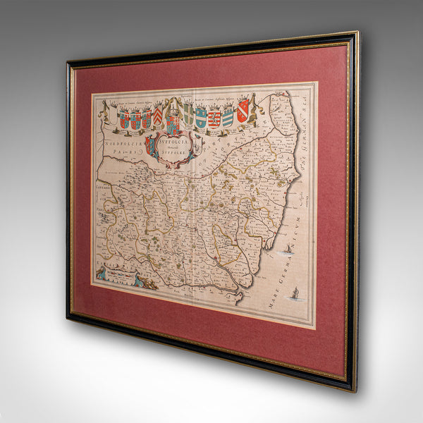 Antique Suffolk County Map, Dutch, Atlas Novus, Joan Blaeu, Cartography, C.1645
