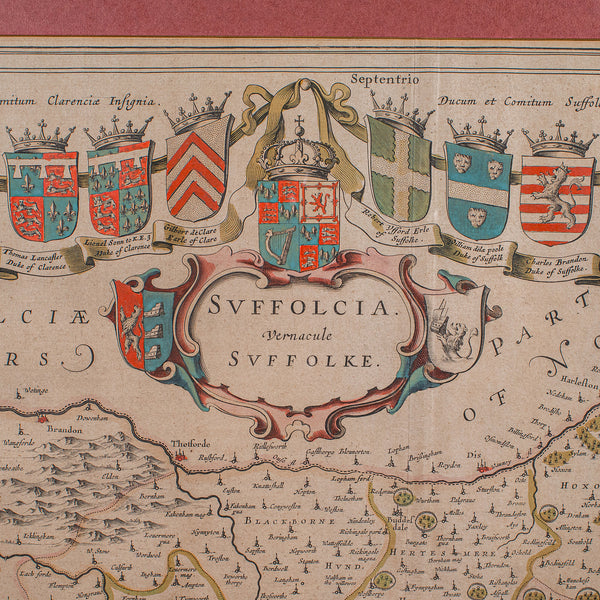 Antique Suffolk County Map, Dutch, Atlas Novus, Joan Blaeu, Cartography, C.1645