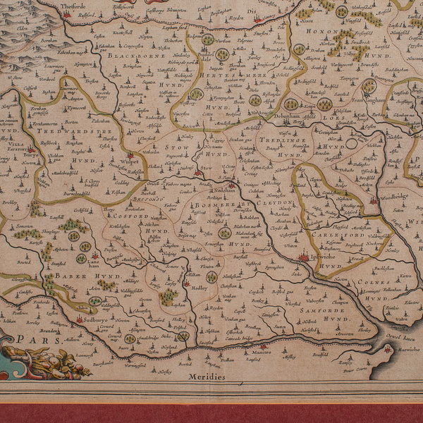 Antique Suffolk County Map, Dutch, Atlas Novus, Joan Blaeu, Cartography, C.1645