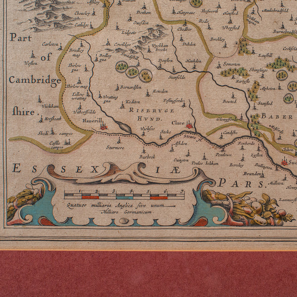 Antique Suffolk County Map, Dutch, Atlas Novus, Joan Blaeu, Cartography, C.1645
