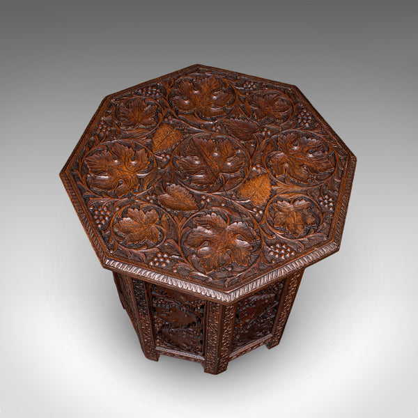 Antique Campaign Tea Table, Anglo-Indian, Carved, Lamp, Side, Victorian, C.1900