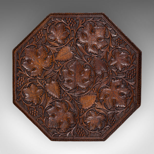 Antique Campaign Tea Table, Anglo-Indian, Carved, Lamp, Side, Victorian, C.1900