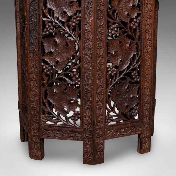 Antique Campaign Tea Table, Anglo-Indian, Carved, Lamp, Side, Victorian, C.1900