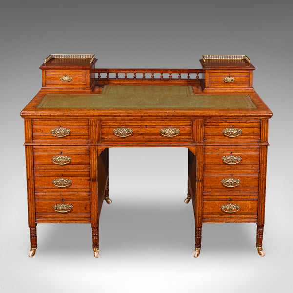 Antique Estate Manager's Kneehole Desk, Scottish, Oak, Country House, Victorian