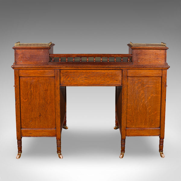 Antique Estate Manager's Kneehole Desk, Scottish, Oak, Country House, Victorian