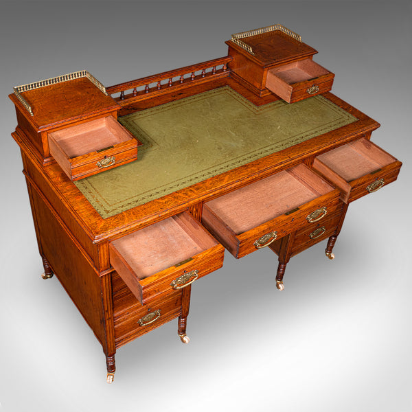 Antique Estate Manager's Kneehole Desk, Scottish, Oak, Country House, Victorian