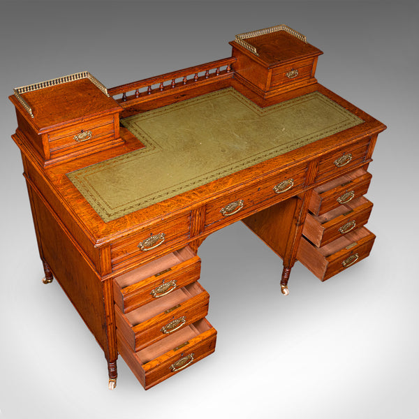 Antique Estate Manager's Kneehole Desk, Scottish, Oak, Country House, Victorian