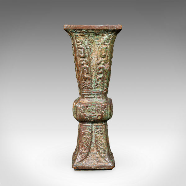 Antique Gu Ritual Vessel, Oriental, Bronze, Ceremonial, Posy Vase, Victorian