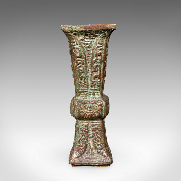 Antique Gu Ritual Vessel, Oriental, Bronze, Ceremonial, Posy Vase, Victorian