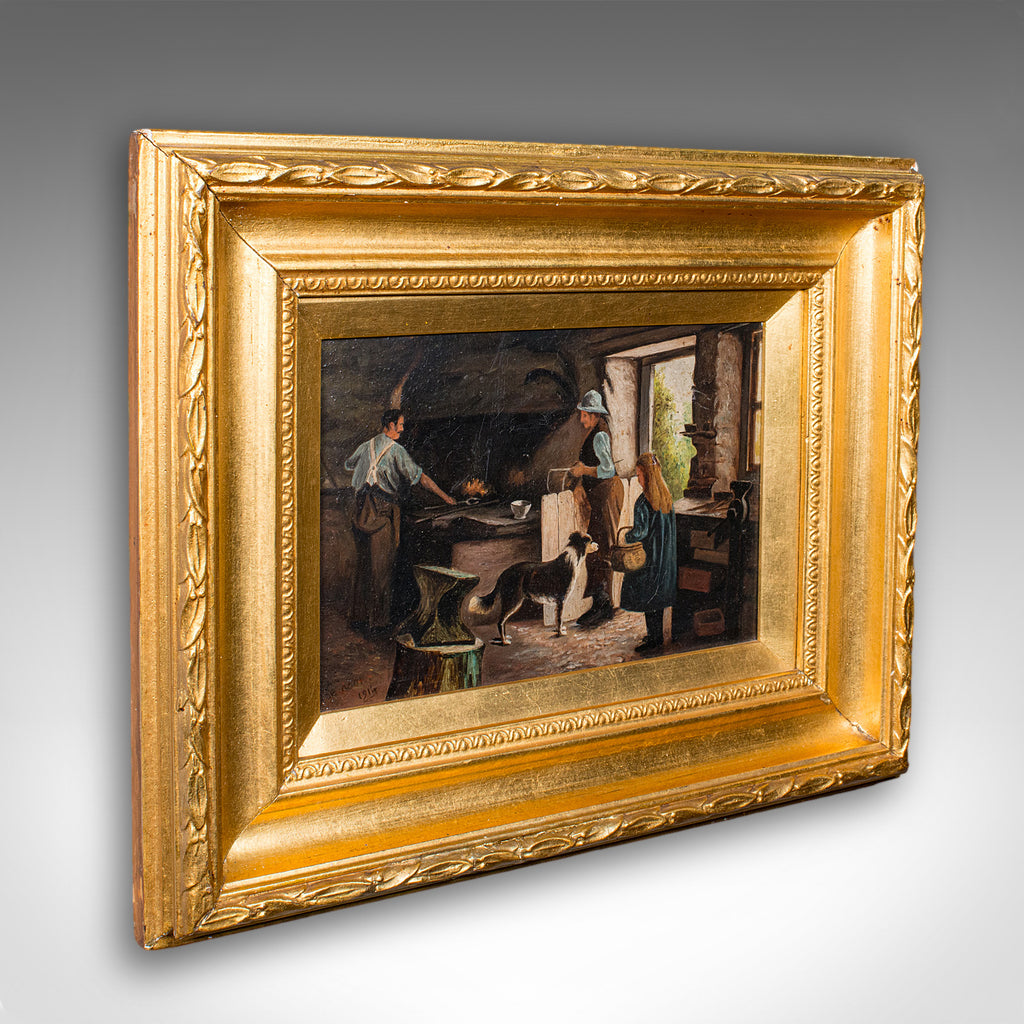 Antique Blacksmith's Cottage Painting, English School, Art, Picture, Figural