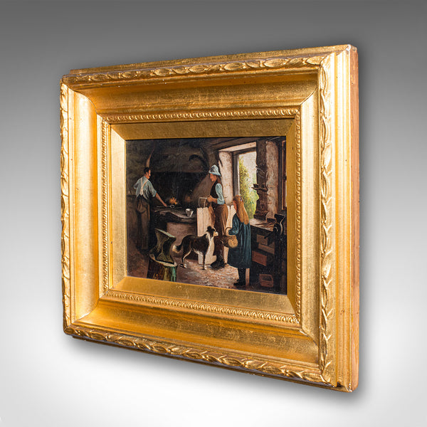 Antique Blacksmith's Cottage Painting, English School, Art, Picture, Figural