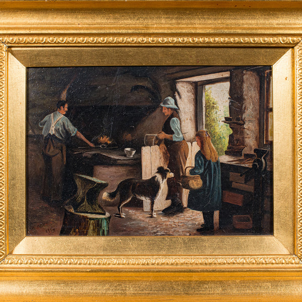 Antique Blacksmith's Cottage Painting, English School, Art, Picture, Figural