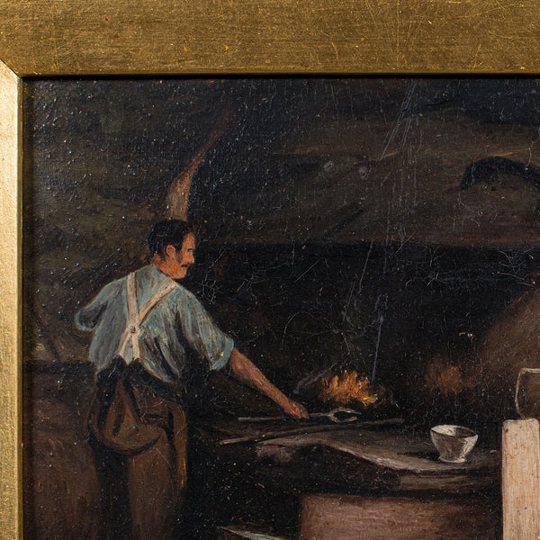 Antique Blacksmith's Cottage Painting, English School, Art, Picture, Figural