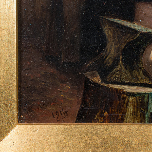 Antique Blacksmith's Cottage Painting, English School, Art, Picture, Figural