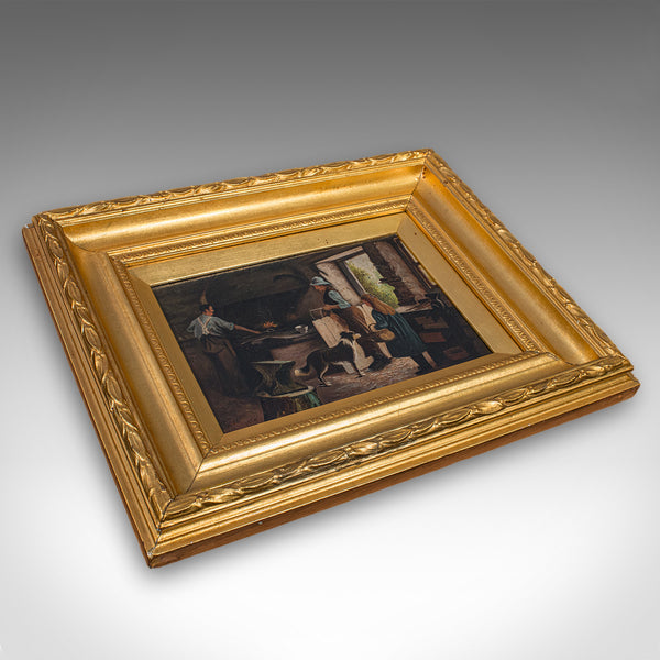 Antique Blacksmith's Cottage Painting, English School, Art, Picture, Figural